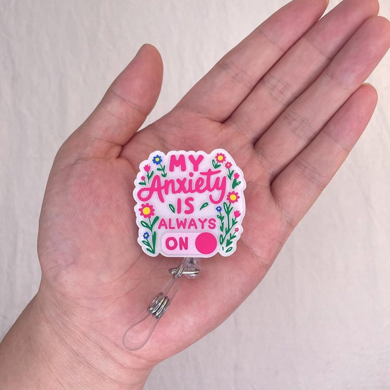 LEBEIGHT My Anxiety is Always On Badge Reel, Funny Retractable Badge Reel for Nurse Nursing Student RN CNA LPN CMA Medical Worker & Teacher, Personalized Nurse Gifts, Anxiety Badge Holder with Alligator Clip - Image 3